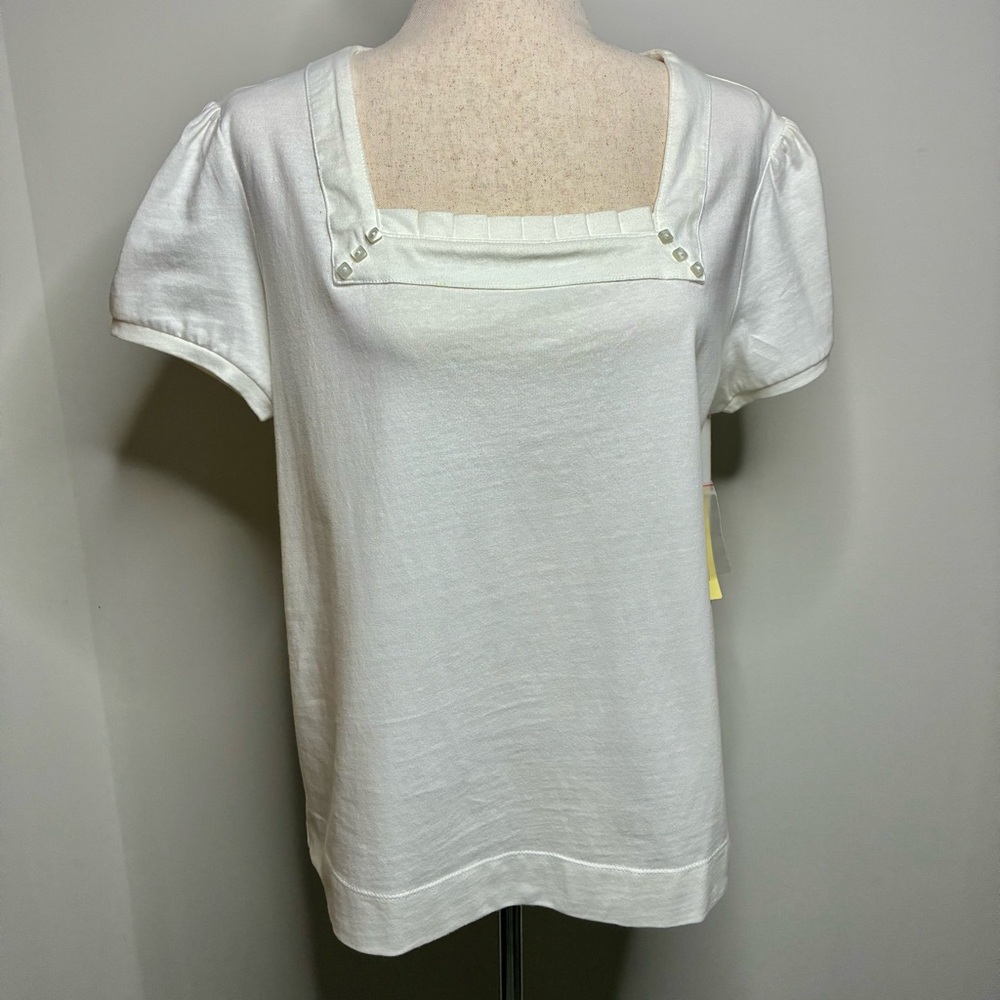 St. John’s Bay White Cotton Square Neck Puff Sleeve Top Size L NWT